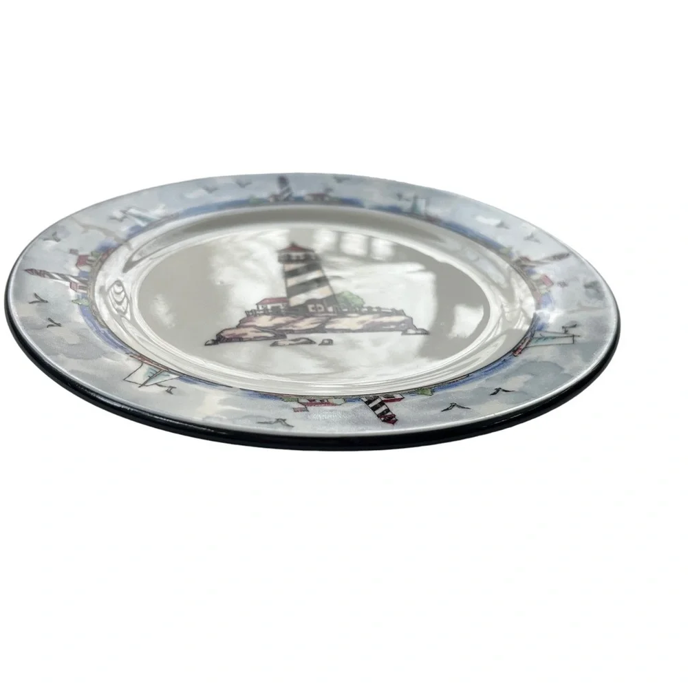 Totally Today Coastal Lighthouse Seaside White 7‎ in. Round Salad Dessert Plate